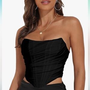 NWT! Strapless Open Back Mesh Bustier Zip Back Corset Crop Top - medium